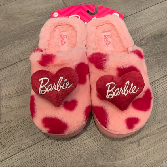 Barbie Plush Heart Slippers, Plush Heart Barbie Slippers, Memory Foam Slippers - Picture 1 of 16